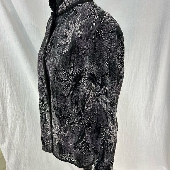 Coldwater Creek size Large Elegant Black Jacket brocade print reversible silver - Picture 6 of 12
